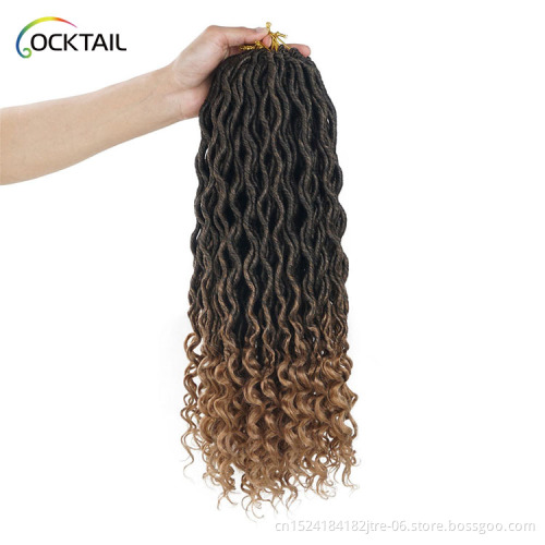 24 inch soft locs, goddess locs crochet braid hair extension with curly end natural